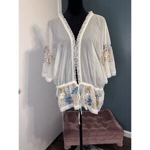 House Of Harlow 1960 Lace White Bohemian Cover Up Blouse Top Embroidered